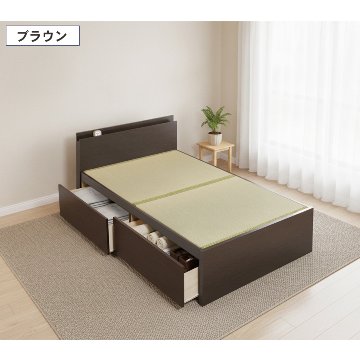 収納付きベッド シングル／セミダブルベッド 国産畳 収納 畳チェストベッド 引き出し 収納付き 国産 日本製 カウンタータイプ コンセント付き 引出レール付き 2杯引出し 宮付きの画像