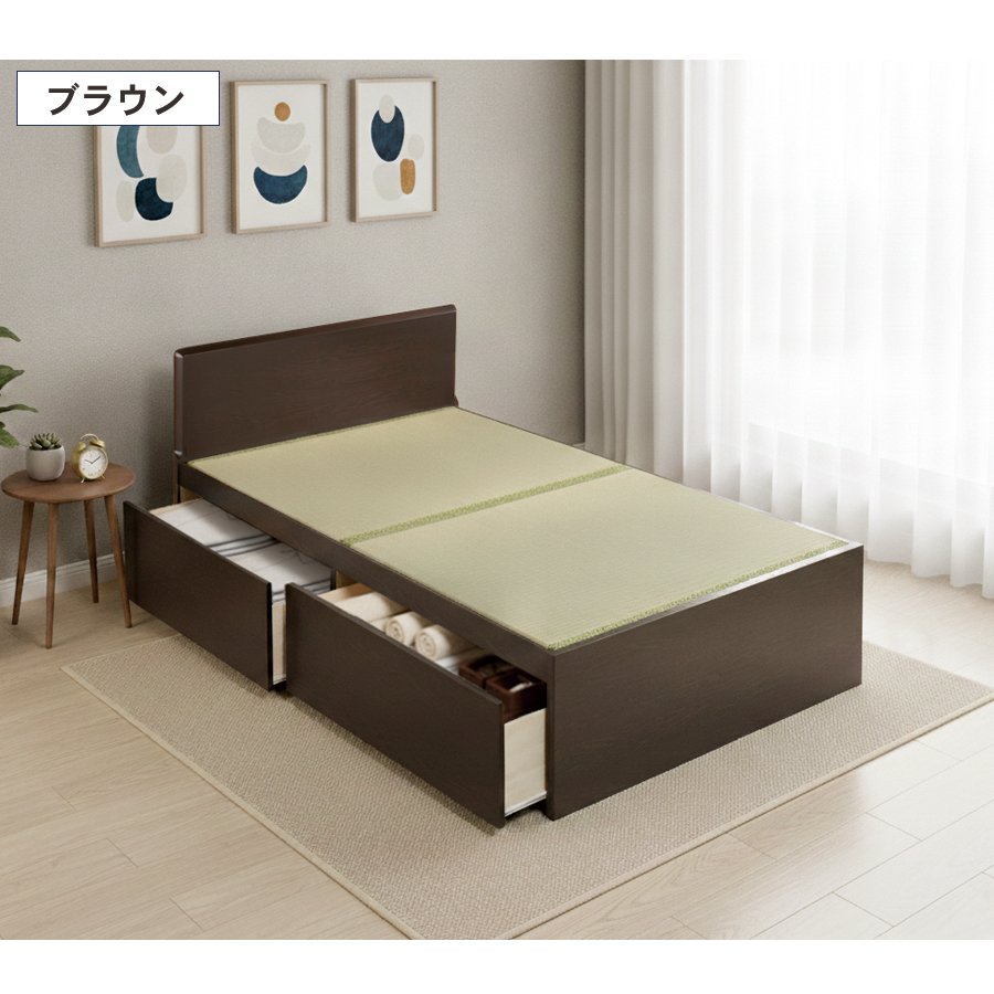 収納付きベッド シングル 畳ベッド 国産畳 収納 2杯引き出し チェストベッド  パネルタイプ 引出レール付き 日本製 国産フレーム 2杯引出しの画像