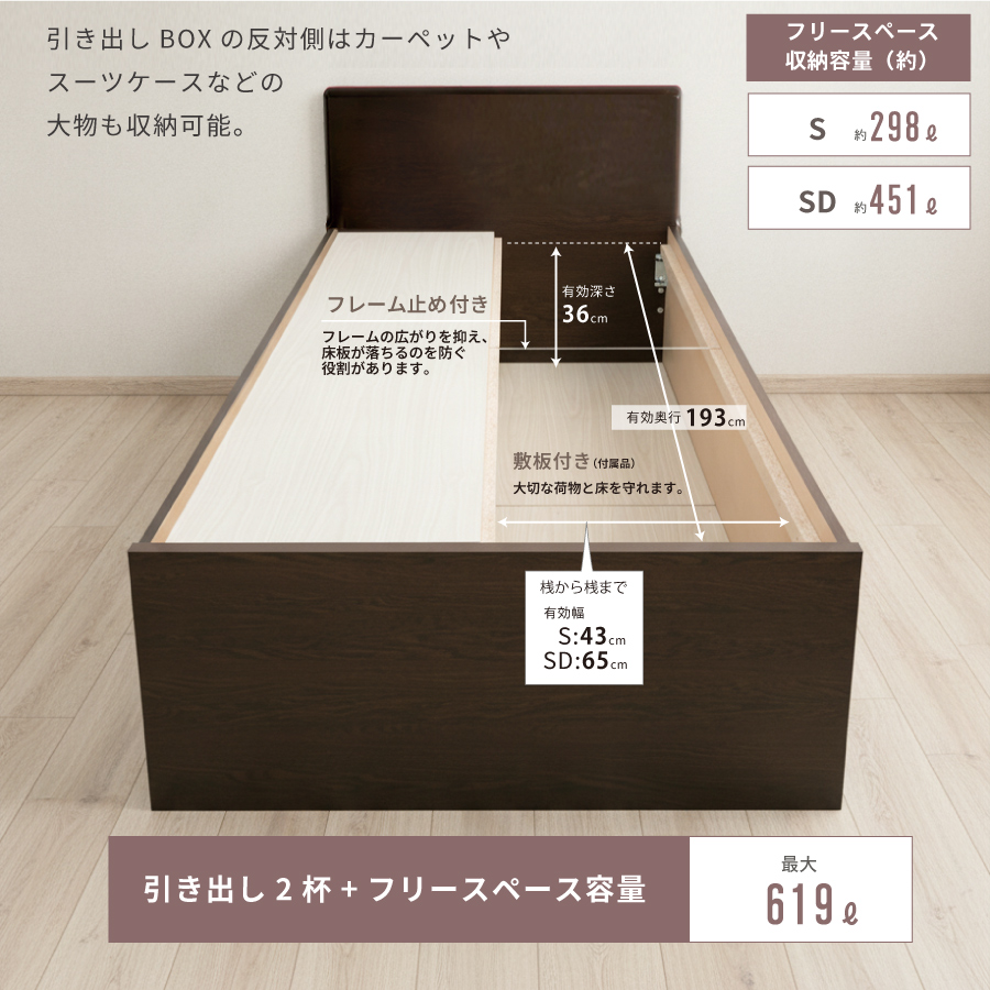 収納付きベッド シングル 畳ベッド 国産畳 収納 2杯引き出し チェストベッド  パネルタイプ 引出レール付き 日本製 国産フレーム 2杯引出しの画像