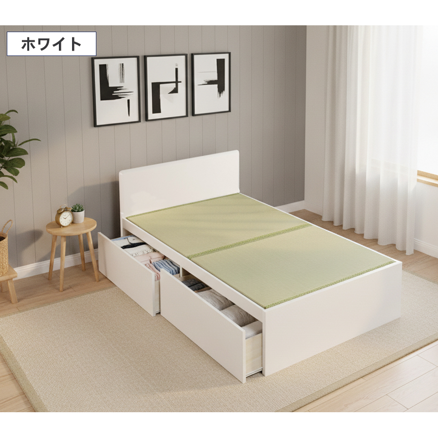 収納付きベッド シングル 畳ベッド 国産畳 収納 2杯引き出し チェストベッド  パネルタイプ 引出レール付き 日本製 国産フレーム 2杯引出しの画像