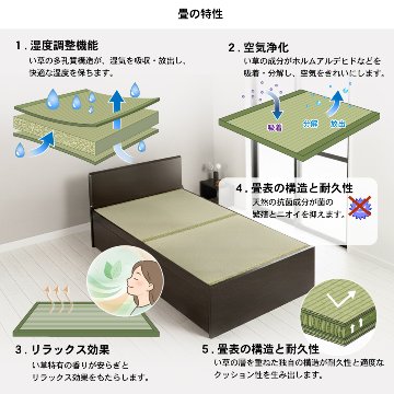 収納付きベッド シングル 畳ベッド 国産畳 収納 2杯引き出し チェストベッド  パネルタイプ 引出レール付き 日本製 国産フレーム 2杯引出しの画像