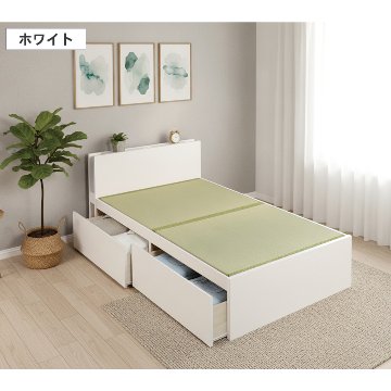 引出収納畳ベッド シングル／セミダブルベッド 国産畳 収納 引き出し 収納付き 国産 日本製 収納棚 コンセント付き 引出レール付き 2杯引出し畳 照明付きカウンターの画像
