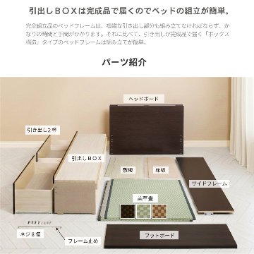 引出収納畳ベッド  日本製 国産 美草畳 シングル／セミダブル コンセント 収納 引出スライドレール付き 送料込み  2杯引出し 照明付きカウンターの画像