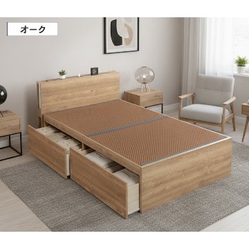 引出収納畳ベッド  日本製 国産 美草畳 シングル／セミダブル コンセント 収納 引出スライドレール付き 送料込み  2杯引出し 照明付きカウンターの画像