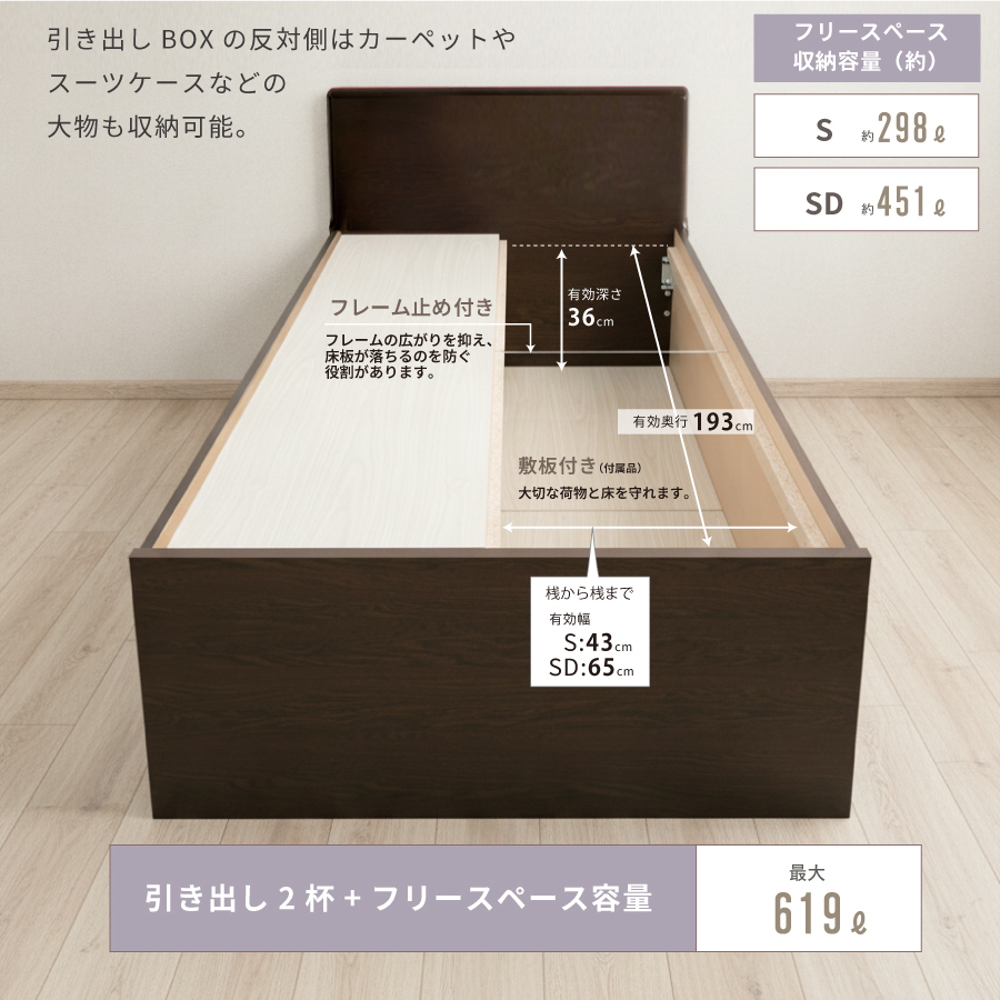 引出収納畳ベッド 2杯引出し 日本製 国産 美草畳 シングル／セミダブル 大容量収納 引出スライドレール付き送料込み 2杯引出し畳 美草畳 フラットパネルの画像