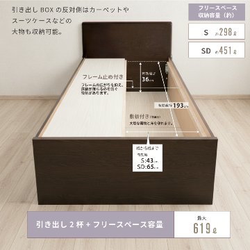 引出収納畳ベッド 2杯引出し 日本製 国産 美草畳 シングル／セミダブル 大容量収納 引出スライドレール付き送料込み 2杯引出し畳 美草畳 フラットパネルの画像