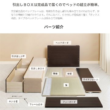引出収納畳ベッド シングル／セミダブル  収納  引き出し  日本製フレーム 照明付きカウンター コンセント付き　引出レール付き　2杯引出し 収納棚付 照明付き ヘリ無し輸入畳の画像
