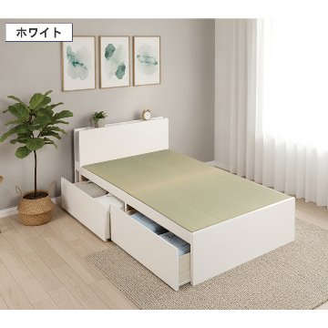 引出収納畳ベッド シングル／セミダブル  収納  引き出し  日本製フレーム 照明付きカウンター コンセント付き　引出レール付き　2杯引出し 収納棚付 照明付き ヘリ無し輸入畳の画像
