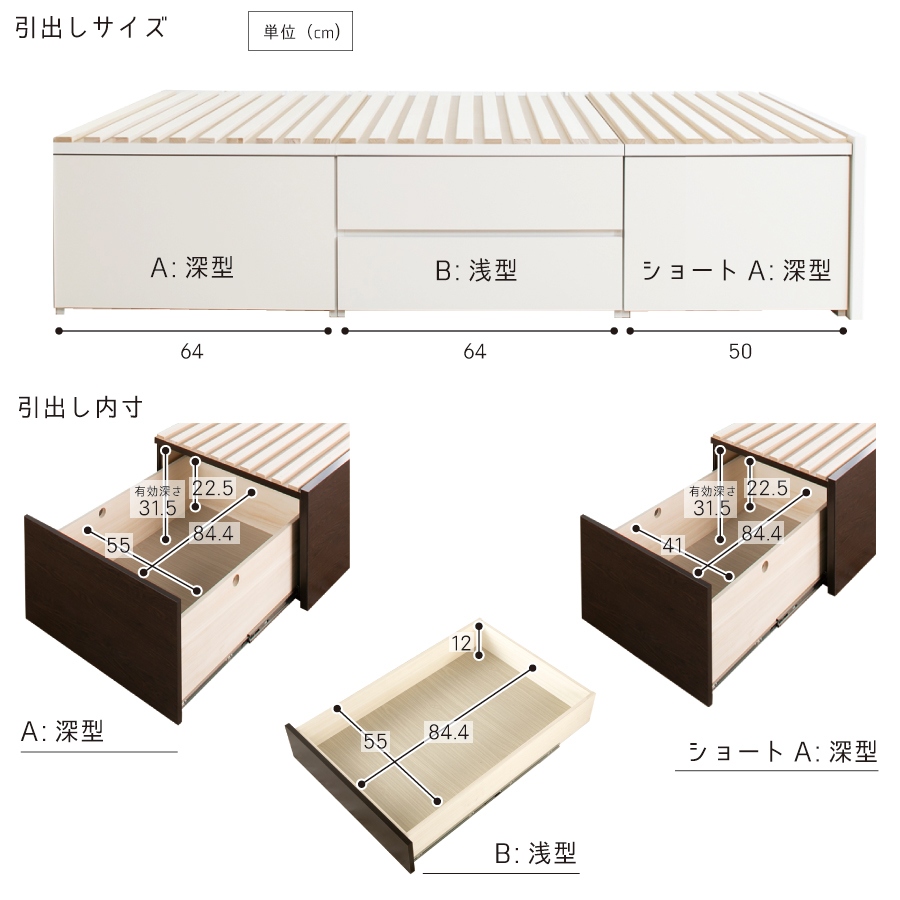 大型引出 ベッド シングルショート すのこベッド　コンパクト　ショート丈  BOX 収納 チェストベッド 桐すのこ　 日本製 スライドレール 引出しレール 本体フレームのみ OHS クローネ #22画像