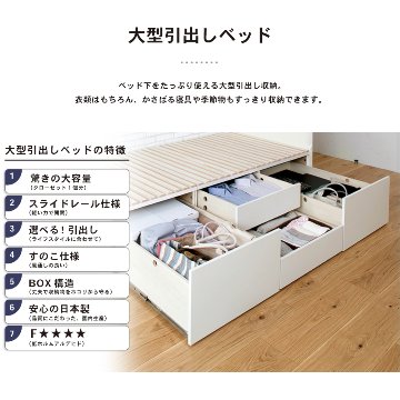 大型引出 ベッド シングル／シングルショート　コンパクト　ショート丈  BOX 収納 チェストベッド 桐すのこ　 日本製 スライドレール 引出しレール ベッドフレーム OHS クローネ #22の画像