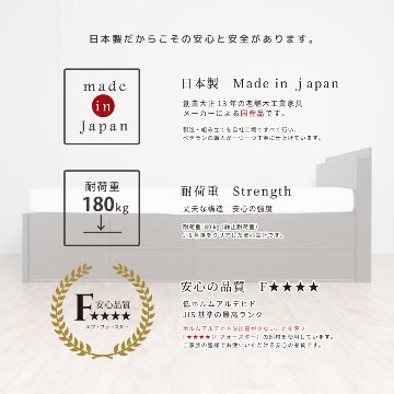 収納付きベッド   日本製 スライドレール付 大容量 フレームのみ セミシングル幅83cm／シングル幅98cm／セミダブル幅120cm　ギャレット #14 2BOX　リニューアル 敷板付き画像