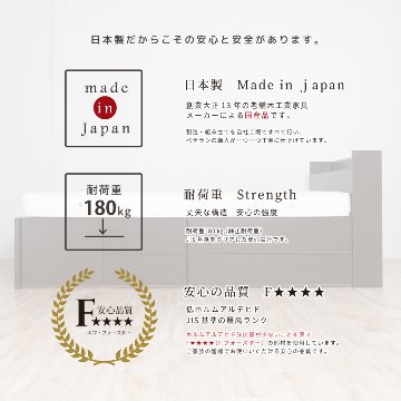 収納付きベッド   日本製 スライドレール付 大容量 フレームのみ セミシングル幅83cm／シングル幅98cm／セミダブル幅120cm　ディアス #14 2BOX　リニューアル 敷板付き画像