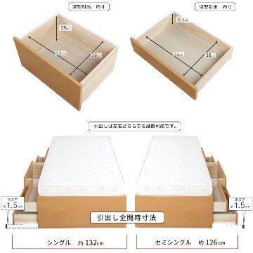 収納付き 小さめ チェストベッド SS/S ベッド すのこ 日本製 5杯引出 ＢＯＸ 国産  ショート コンパクト  省スペース  本体フレームのみ　ヘッドレス　セレーノ画像