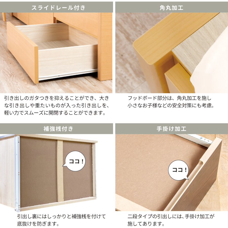 チェストベッド ヘッドレス　セミシングル　シングル　セミダブル　ベッド 日本製　収納ベッド 国産ベッド  本体フレームのみ 大容量収納 5杯引出 BOX ブルーム画像