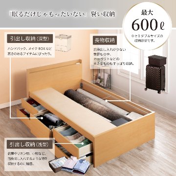 5杯引出 収納付きベッド 物干し  山折り すのこ  セミシングル／シングル／セミダブルベッド 日本製　ＢＯＸ型 すのこ   お布団 薄型カウンター 省スペース フレーム コンセント 　ブローデルの画像