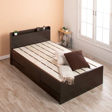 5杯引出 収納付きベッド 物干し  山折り すのこ  セミシングル／シングル／セミダブルベッド 日本製　ＢＯＸ型 すのこ   お布団 薄型カウンター 省スペース フレーム コンセント 　ブローデルの画像