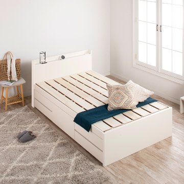 5杯引出 収納付きベッド 物干し  山折り すのこ  セミシングル／シングル／セミダブルベッド 日本製　ＢＯＸ型 すのこ   お布団 薄型カウンター 省スペース フレーム コンセント 　ブローデルの画像