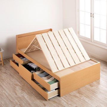 5杯引出 収納付きベッド 物干し  山折り すのこ  セミシングル／シングル／セミダブルベッド 日本製　ＢＯＸ型 すのこ   お布団 薄型カウンター 省スペース フレーム コンセント 　ブローデルの画像
