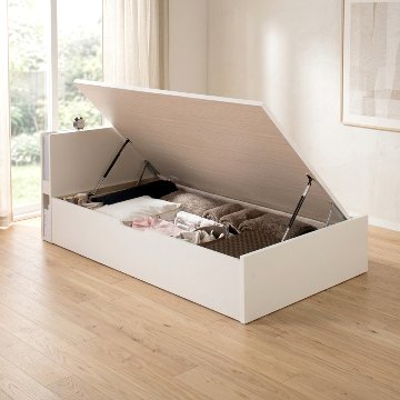 床面高さ30／37／44cm  収納  国産 日本製 横開き ガス圧式 リフトアップ  照明付き　カウンター コンセント SS／S／SD ベッドフレーム 関東地区は組立設置込　#13 オリオンの画像