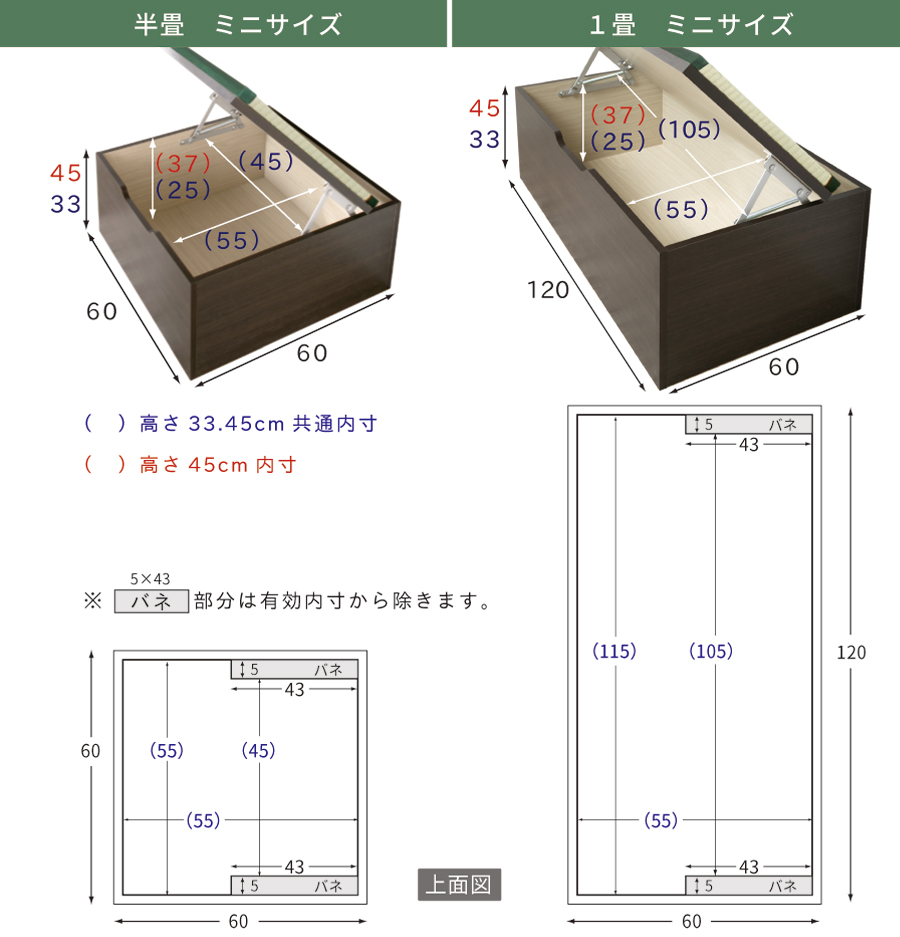 ユニット畳 ミニ2畳セット 高さ33／45cm ヘリ付き へりつき   国産畳　跳ね上げ式 収納高床式ユニット 収納ベンチ　日本製 国産 組立不要  完成品 たたみ タタミ 2022年 の画像