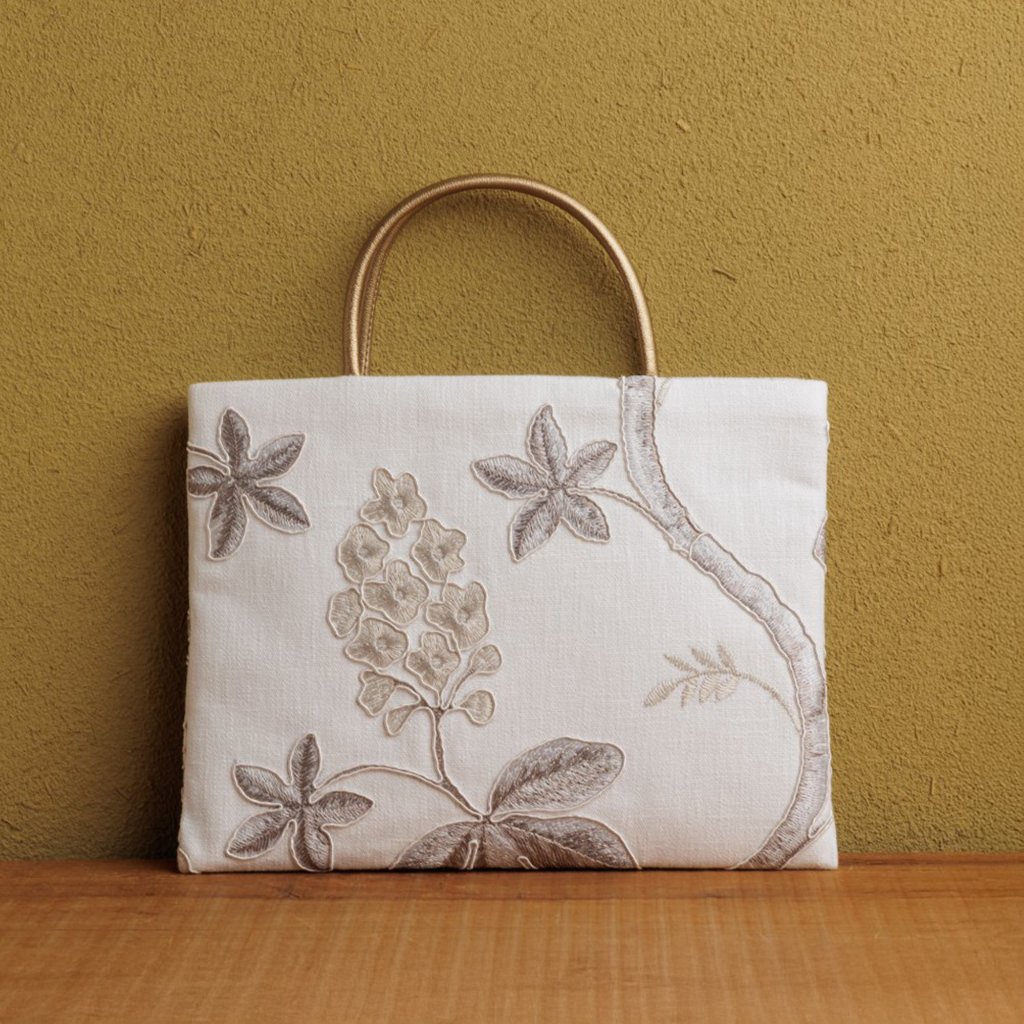 刺繍の茶礼袋A グレージュ｜創作品モール あるる