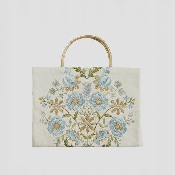 刺繍の茶礼袋C　クリーム×アクアの画像