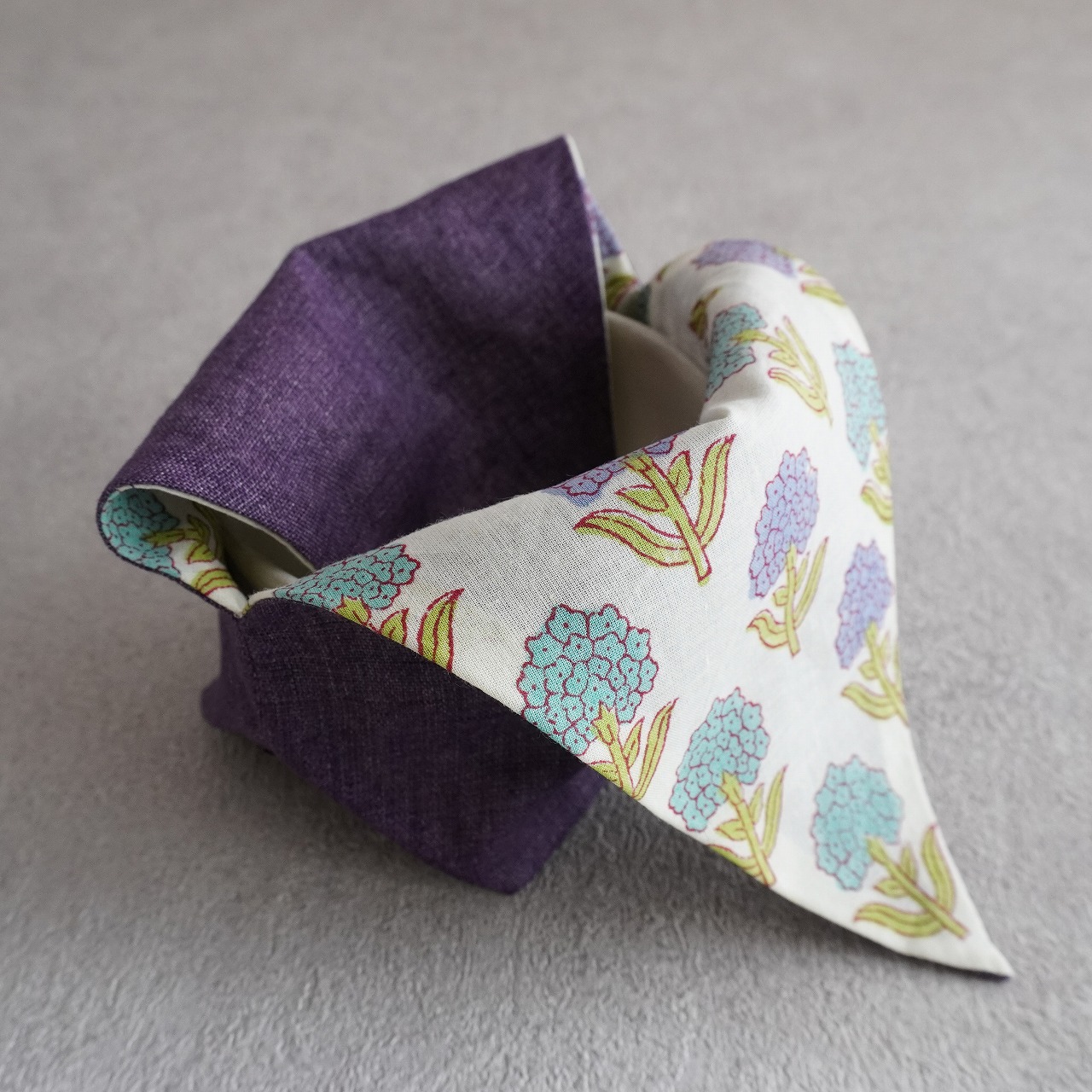 茶碗袋S 60　麻×インド更紗　パープルの画像