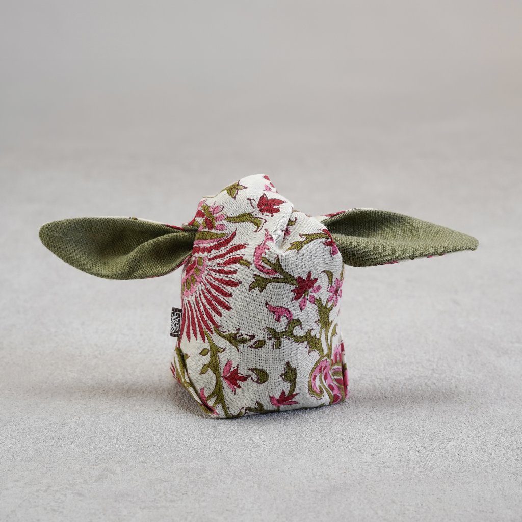 茶器袋　大津型34　麻×インド更紗　エリンジウムの画像