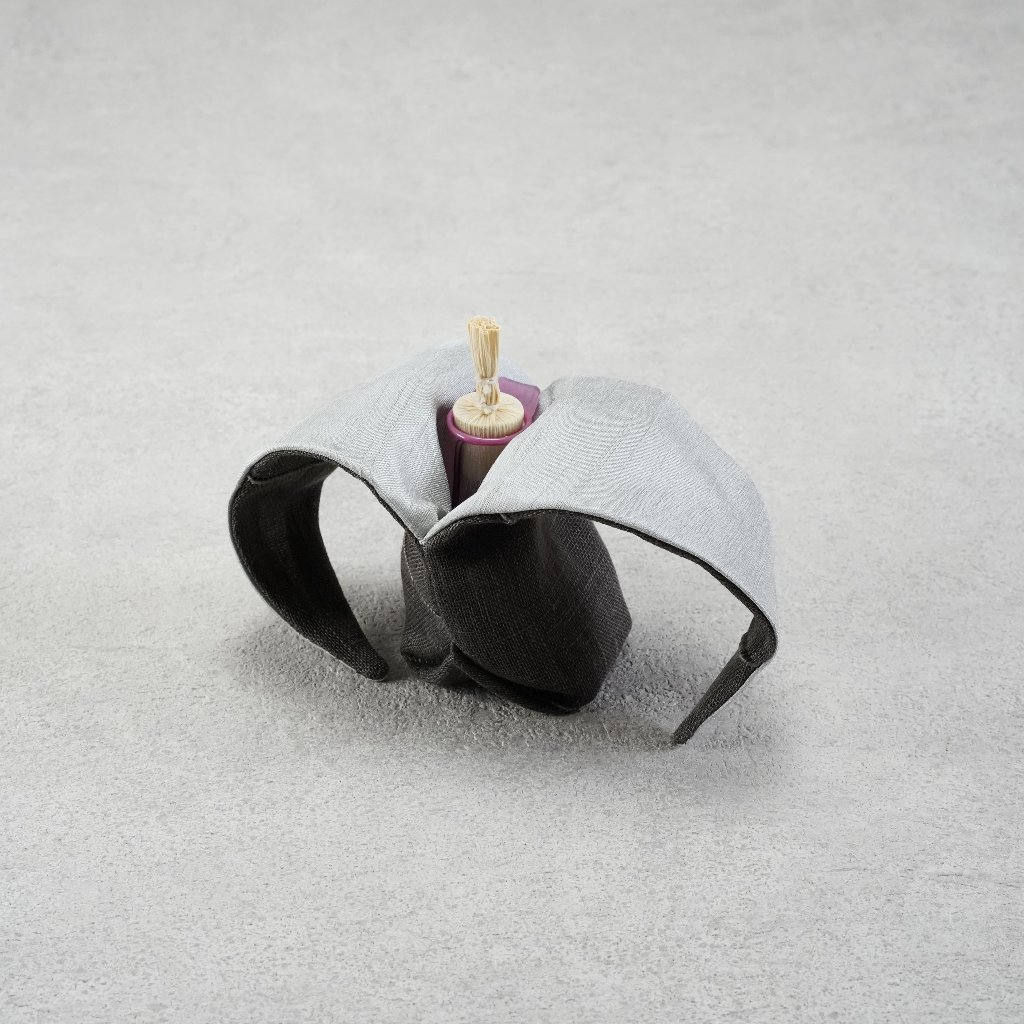 振り出し袋3　ベルギーリネン×シャンタン　透かし焦げ茶の画像