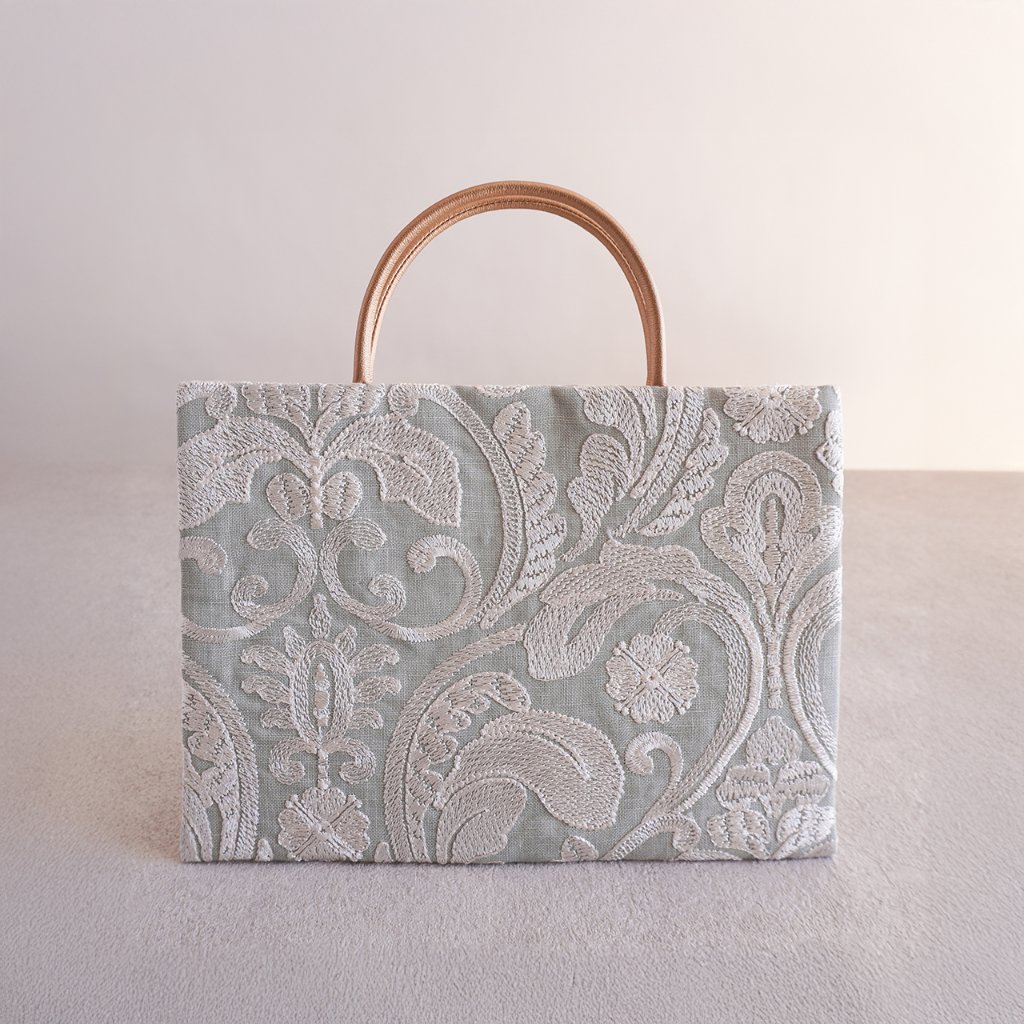 茶礼袋81　麻×刺繍　くすみブルーグレーの画像