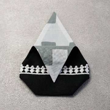 茶碗袋S 67黒シャンタン×白トランプリボンの画像