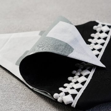 茶碗袋S 67黒シャンタン×白トランプリボンの画像