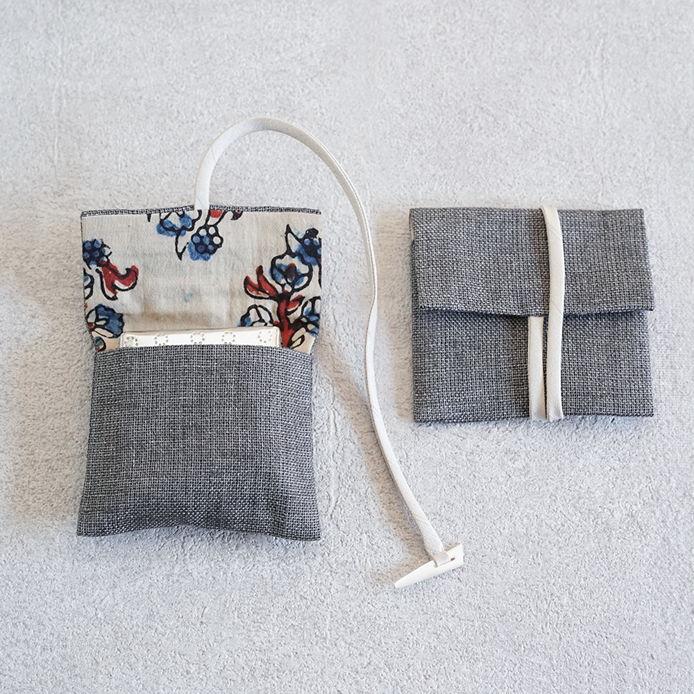 茶巾箱袋16　麻×インド型押し更紗の画像