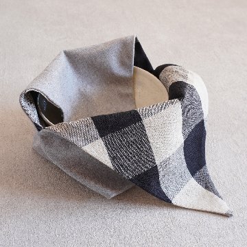 茶碗袋L 121灰ウール混×木綿ギンガムチェックの画像