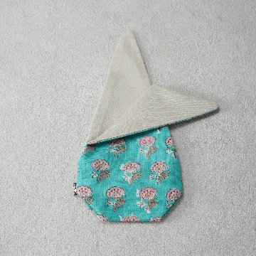 茶器袋　大津型41　インド更紗　ターコイズブルーにピンク花の画像