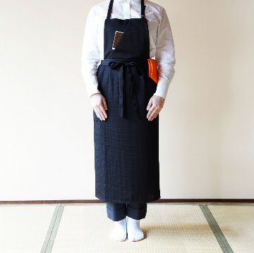 茶礼お稽古エプロン　黒　共布ベルトの画像