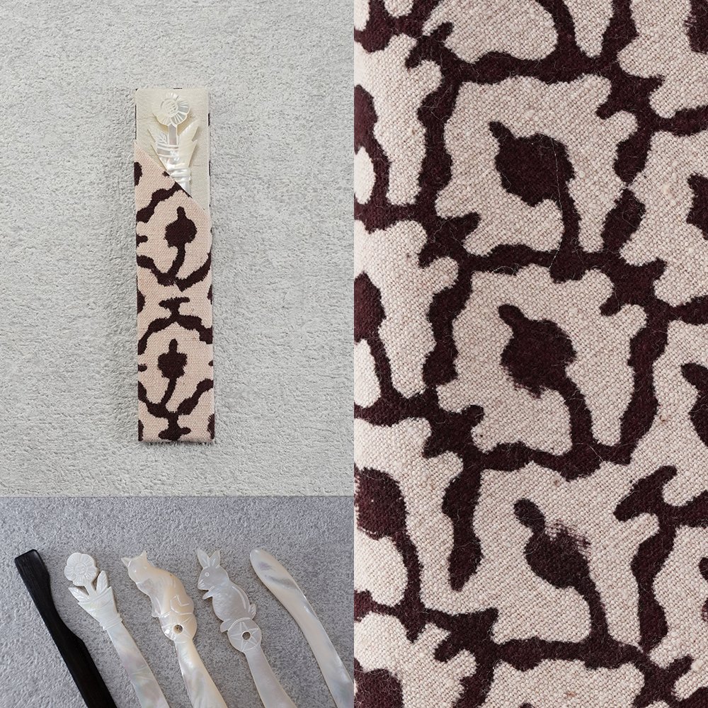 福楊枝入れ＋福楊枝　137インド手紡ぎ更紗　茶の画像