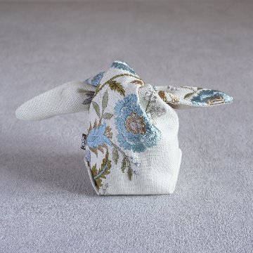 茶器袋　大津型51　刺繍　クリーム×アクアの画像