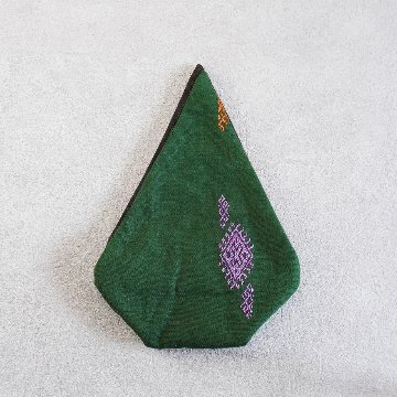 ふかふか茶碗袋S 84ミャンマー刺繍　緑の画像