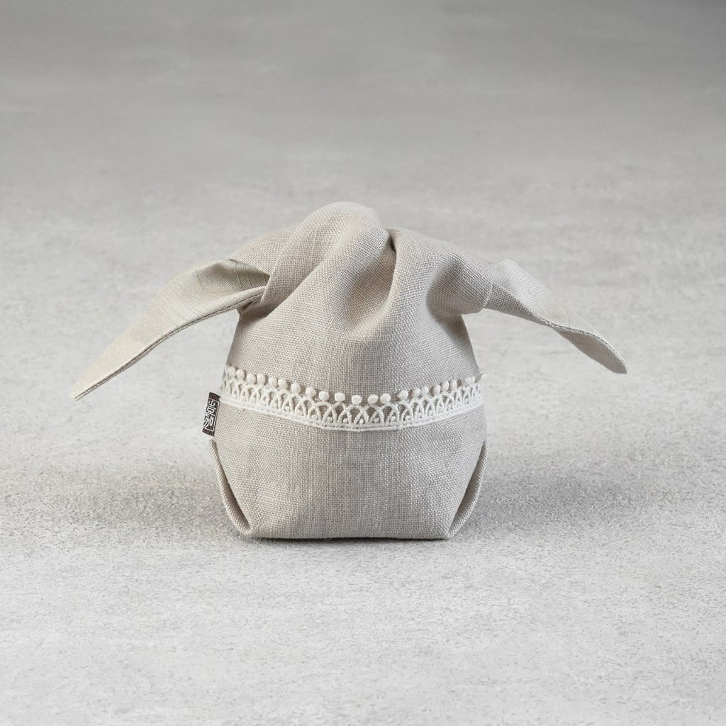 茶器袋　大津型50　リネン×白レースリボンの画像