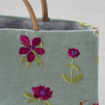 茶礼袋106　花刺繍　緑の画像