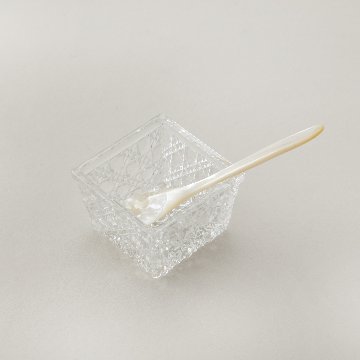 ガラスの小さな器（角型）＆白蝶貝薬味スプーン２組セット　パッケージ入り画像