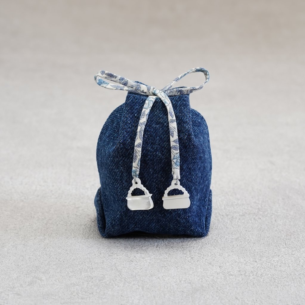 茶器袋 巾着型56　デニム×リバティの画像