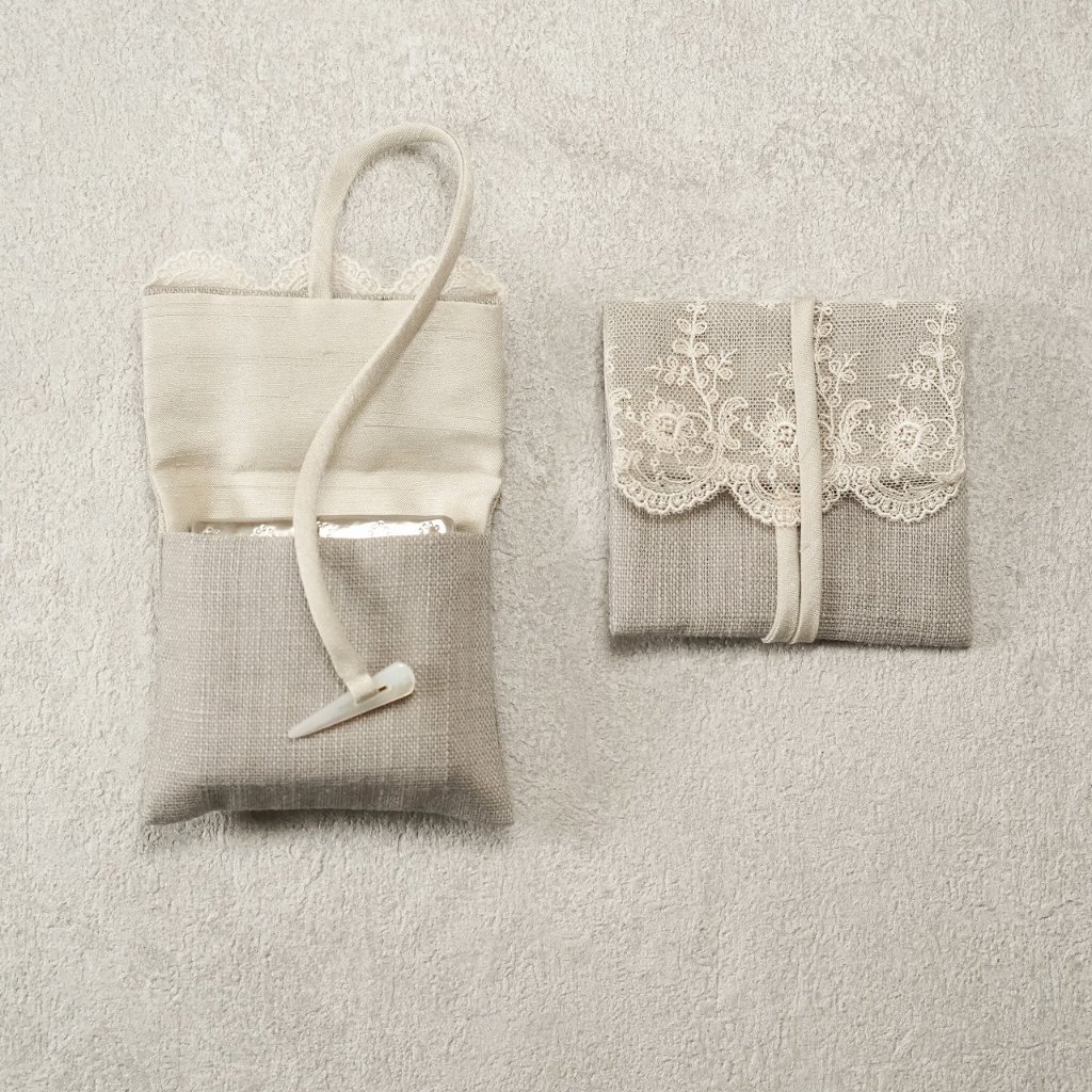 茶巾箱袋03　麻×レースの画像