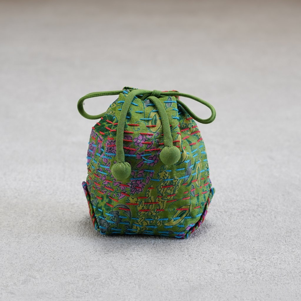 茶器袋 巾着型19　カンタ（インドサリーに刺し子）の画像