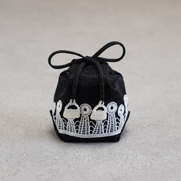 茶器袋 巾着型31　黒シャンタン×レースリボンの画像