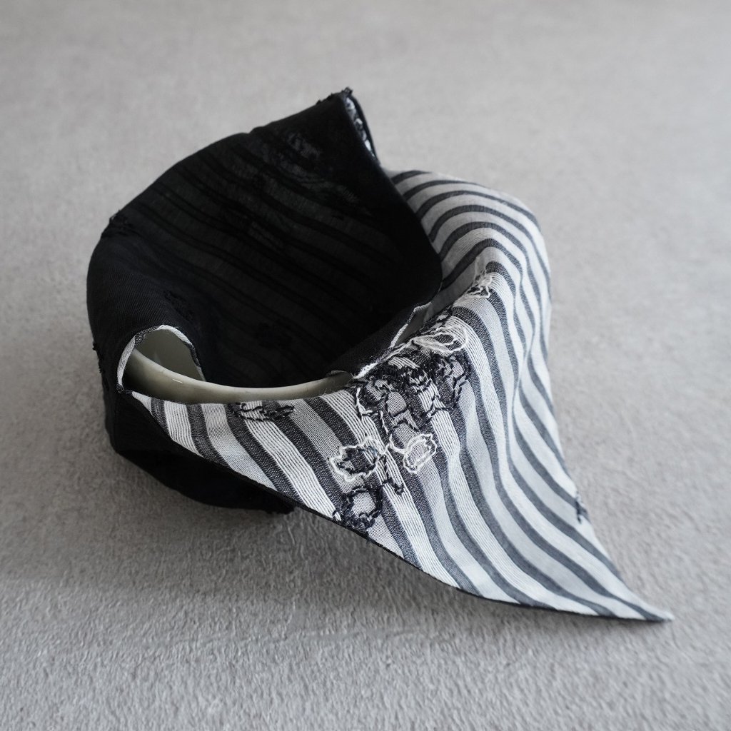 茶碗袋S 48　透け感ストライプ　黒の画像