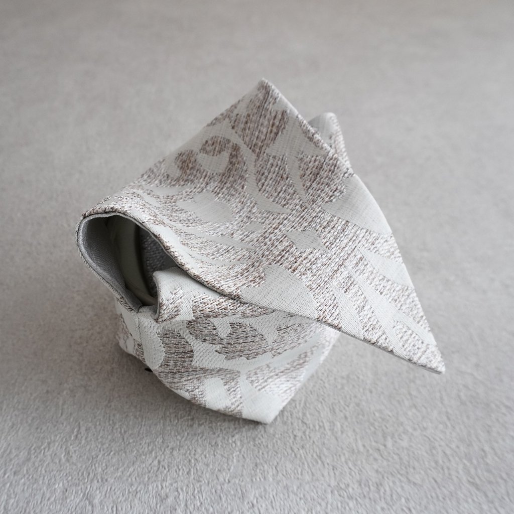 茶碗袋S 02 ダマスク柄ジャガード織　シルバーの画像