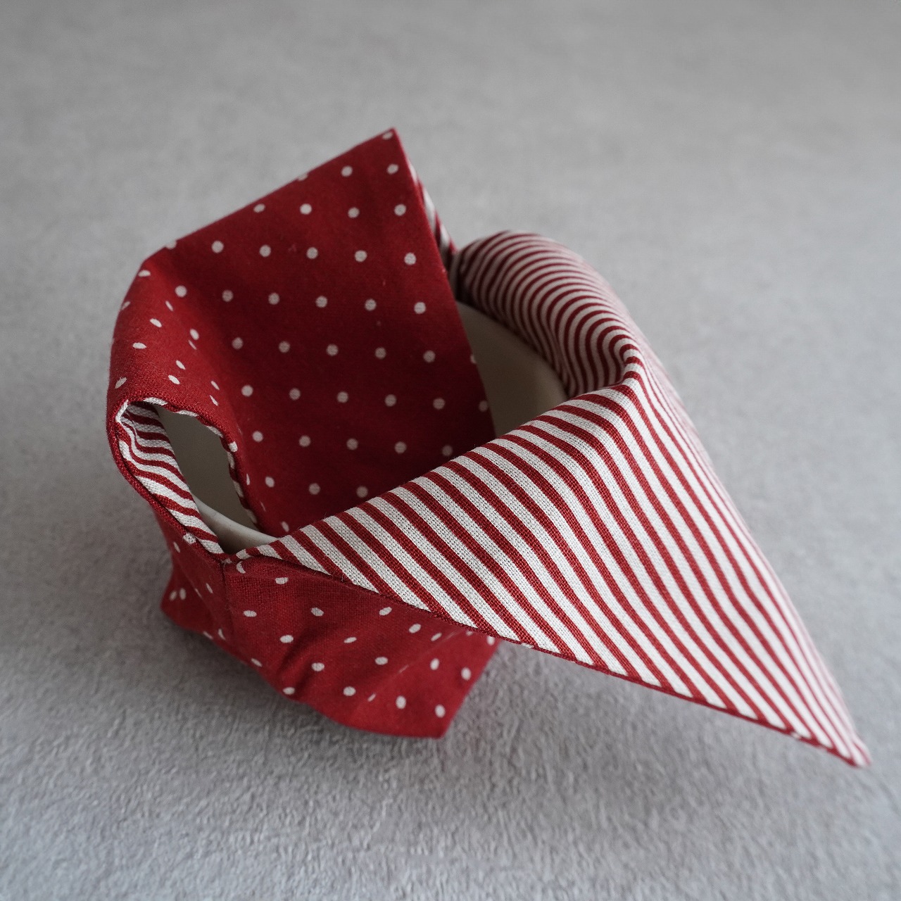 茶碗袋S 05　赤ドット×ストライプの画像