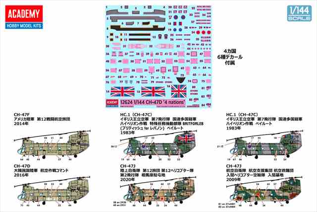 アカデミー 1/144 CH-47D/F/J/HC.Mk.1 "フォーネイションズ" プラモデル AC12624の画像